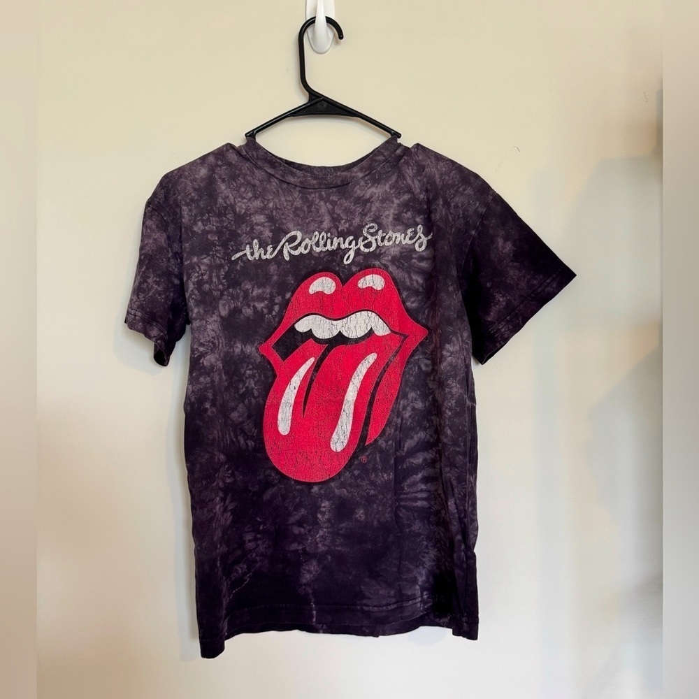 Rolling Stones Purple Tie Dye Band Sleeve Tee 100% Cotton Size SM